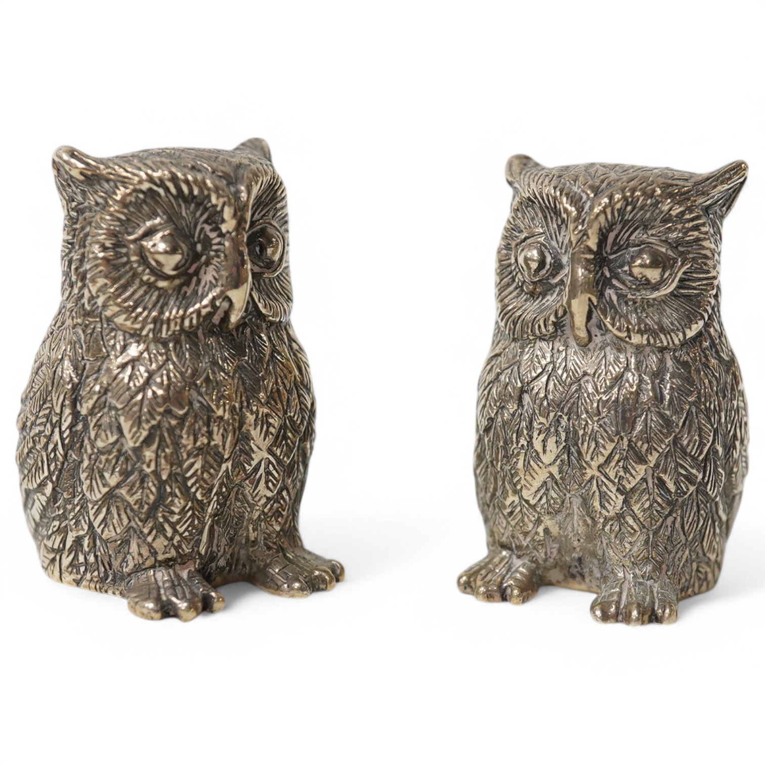 A pair of modern 925 mounted novelty owl pin cushions, 37mm. Condition - fair to good